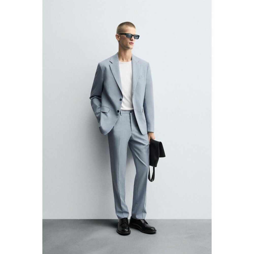 Zara Mens Suit Jacket Blazer EU 48 US 38 Sky Blue Button Slim Fit 4425/254 NWT